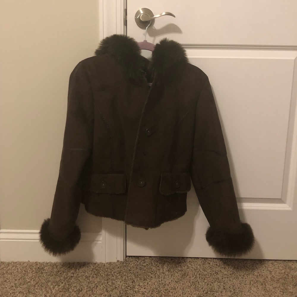 Brown l.e.l. Jacket with faux fur